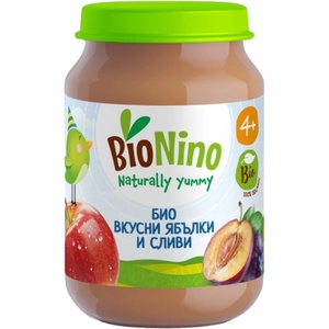 BioNino Био плодово пюре BioNino - Ябълки и сливи, 4 м+, 190 g (BN2171) - ozone