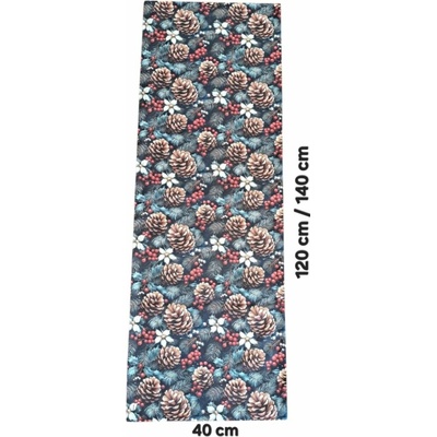 LKV Lomnice Vánoční set: Běhoun + 4 ks prostírání tmavě modrá s motivem šišek 30 x 140 cm