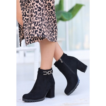 Image 1 of Erbil Shoes Дамски велурени боти с ток - Черни #407638 (407638_Черно)