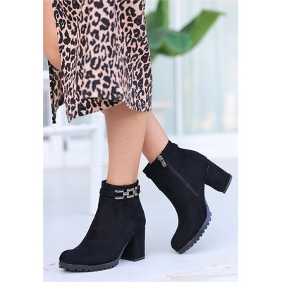 Erbil Shoes Дамски велурени боти с ток - Черни #407638 (407638_Черно)