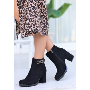 Erbil Shoes Дамски велурени боти с ток - Черни #407638 (407638_Черно)