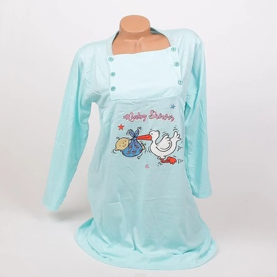 Нощница за кърмачки в тюркоазено с щъркел и бебе