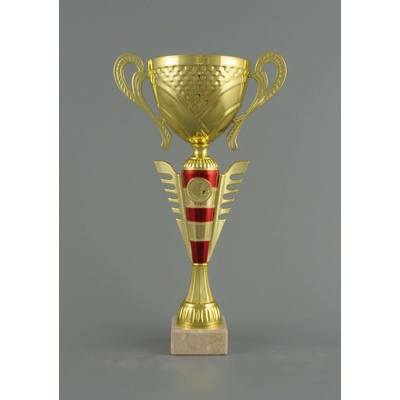 Zlatý sportovní pohár s červenými pruhy 30 39 cm 30 cm