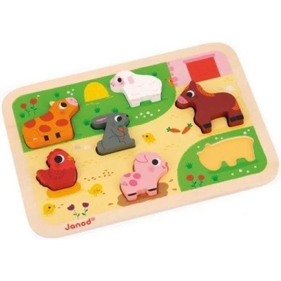 Janod Дървен пъзел за най-малките Ферма Chunky