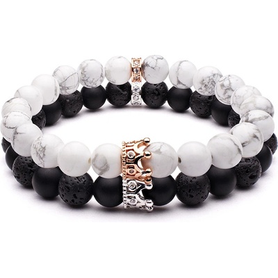 BudNej náramky pre páry Queen Crown z howlitu onyxu a lávových kameňov MN3062