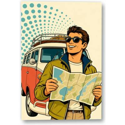 Plakát – Muž s mapou před dodávkou Bez rámu Ano Bez rámu 90 × 135 cm