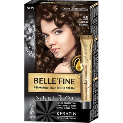 BELLE’FINE Боя за коса Belle'Fine, 4.0 Natural Brown, p/n BF-16304.0 - Крем-боя за коса с провитамин B5, натурално-кафява (BF-16304.0)