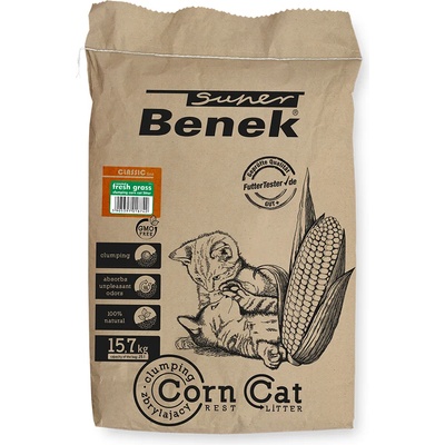 Super Benek 25л Fresh Grass Corn Cat Super Benek, постелка за котешка тоалетна