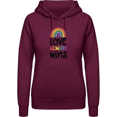 AWDis Dúhová mikina s Nápisom Love Always Wins purpurovočervená