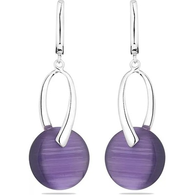 Swan Сребърни обици с камък котешко око в цвят лила GL0599E Swan