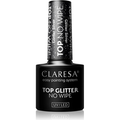 Claresa UV/LED Top Glitter No Wipe гел топ лак за нокти с блестящи частици цвят Glitter Silver 5 гр