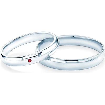 SAVICKI Сватбени халки Fairytale: бяло злато, рубин, полукръгъл профил. 3 мм и 4 мм