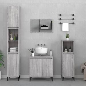 vidaXL Комплект мебели за баня от 3 части сив сонома инженерно дърво (3185595)