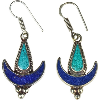 Sanu Babu Nepálské visací naušnice vykládané tyrkenitem a lapisem 45 mm kov