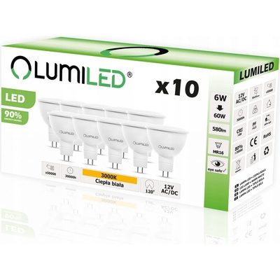 Lumiled 10x LED žárovka MR16 6W = 60W 3000K 12V