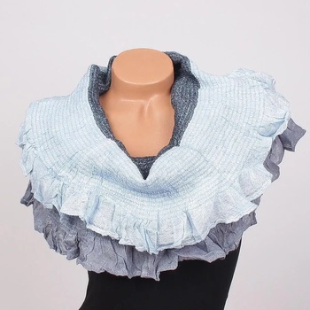 Image 1 of Кръгъл шал в синьо, сиво и черно с къдрици