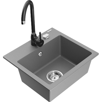 Mexen Milo гранитна мивка с 1 отделение с кухненски кран Telma, сива - 6505-71-670200-70 (6505-71-670200-70)