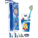 Chicco SET Cestovní sada zubní pasta + zubní kartáček + kelímek + pouzdro 3-6 l modrá