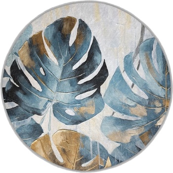 Mila Home Син кръгъл килим подходящ за пране ø 80 cm Golden Leaves - Mila Home (HKC-YuvHali-58-80x80)
