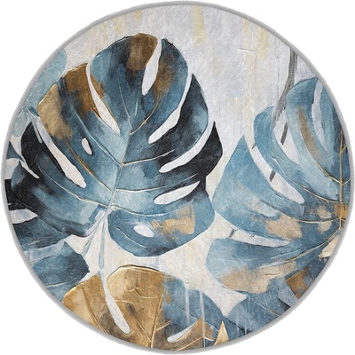 Mila Home Син кръгъл килим подходящ за пране ø 80 cm Golden Leaves - Mila Home (HKC-YuvHali-58-80x80)