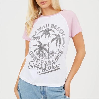 Brave Soul Тениска Brave Soul Women's Basic Short Sleeve T-Shirt - White/Lilac