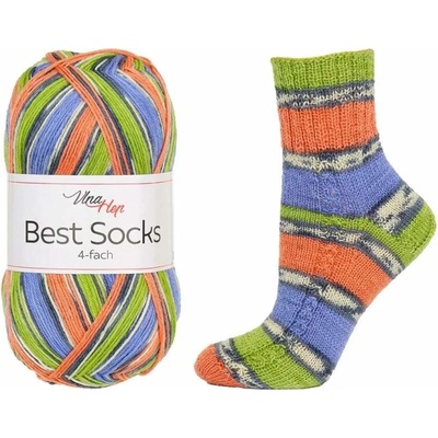 Vlna-Hep Best Socks 4-fach 7383 oranžová-modrá-zelená