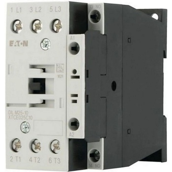 Eaton Контактор EATON DILM25-10(RDC24), 277146 - 3 полюса, 380 V 400 V 11 kW, 1 N/O, RDC 24: 24 - 27 V DC, DC работа, Винтови клеми (277146)