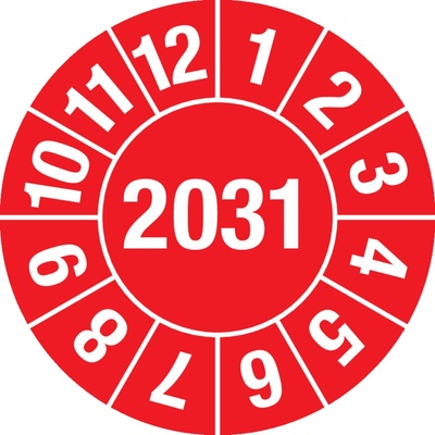 Kontrolná nálepka 2031, červená, fólia samolepiaca, 25 mm, BJ = 5 x 15 ks