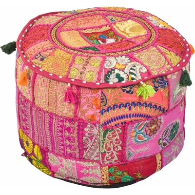 Sanu Babu Taburet z Rajasthanu s bohatou Ari výšivkou, průměr 49cm výška 36cm patchwork (DH)