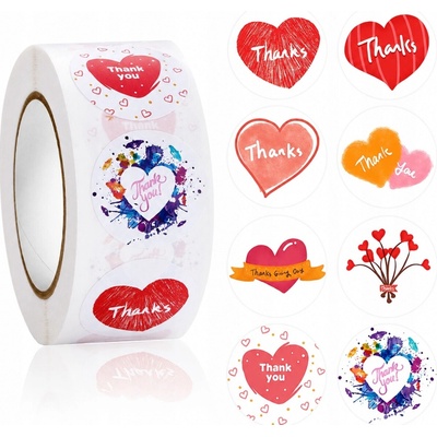 Dekoratívne nálepky samolepiace etikety "Thanks" v rolke 500 kusov