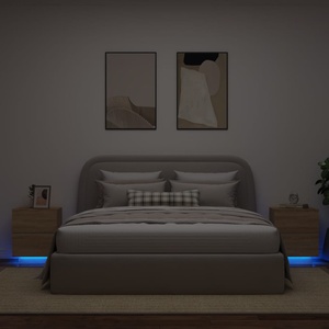 vidaXL Нощни шкафчета с LED, 2 бр, сонома дъб, инженерно дърво (836740)