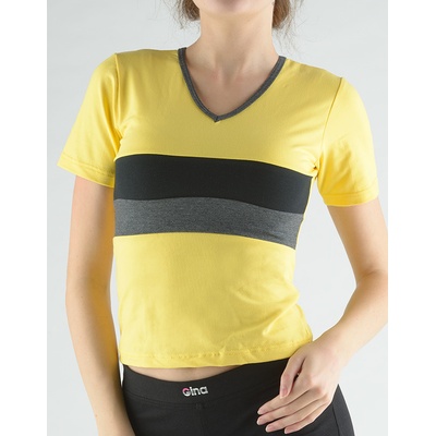 GINA 98009P Tričko pruhované Citronová tm.šedá