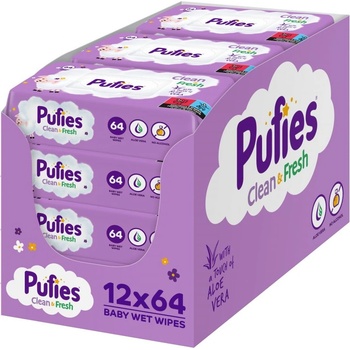 Pufies Мокри кърпички Pufies Clean & Fresh с алое вера - 12 х 64 броя