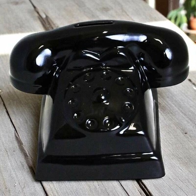 Keramická pokladnička v tvare retro telefónu – čierna: 18 x 13 x 13 cm