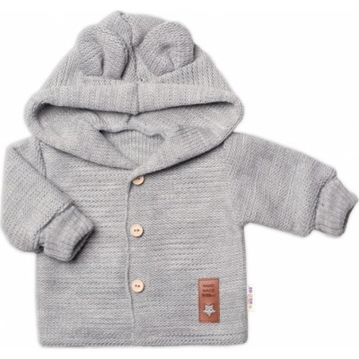 Baby Nellys Dětský elegantní pletený svetřík s knoflíčky a kapucí s oušky