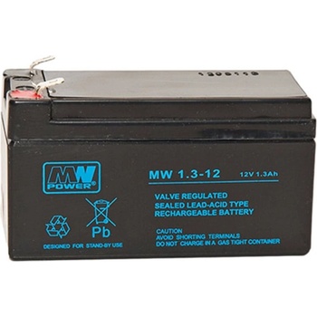 Image 1 of MW Акумулаторна батерия MW 1.3-12, 12V, 1.3Ah, AGM, F1 конектори (MW 1.3-12)