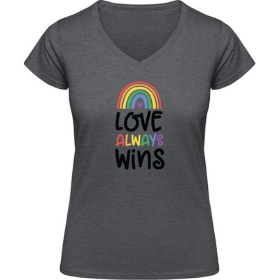 Dámske Dúhové V Tričko Nápis Love Always Wins Dark Heather Grey