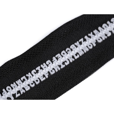 Kostěný zip šíře 5 mm délka 50 cm písmenka - 101 bílá