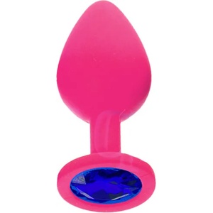 X Fun Силиконов Butt Plug с бижутерия "X FUN PINKED DARK BLUE" 10 см. Размер - L