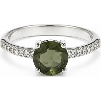 Vltavín Moldavite Stříbrný prsten s vltavínem a zirkony P30 0180 Velikost: