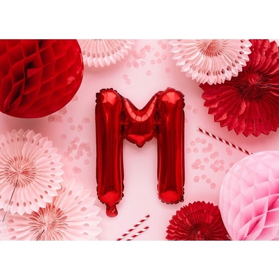 PartyDeco Fóliový balón Mini Písmeno M 35 cm rudý