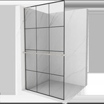 Mexen Kioto+ L душ кабина със стъклена преграда с поличка Walk-in 110 x 200 cm, черна решетка, четкан никел - 800-110-123-97-77 (800-110-123-97-77)