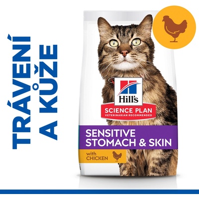 Hill's Science Plan Sensitive Stomach & Skin pre dospelé mačky s kuracím 1,5 kg