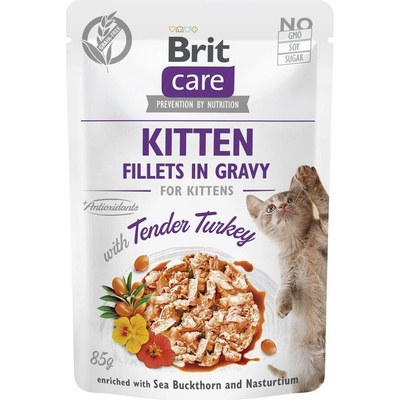 Brit Care Kitten Filety v omáčce s jemným krůtím masem obohacené o rakytník a nasturtium 85 g