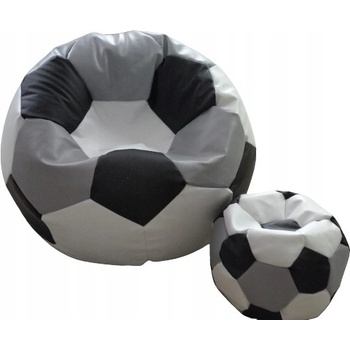 Jaks sedací vak XXXL futbalová lopta + podnožka 100x100x60cm bielo-čierno - sivý