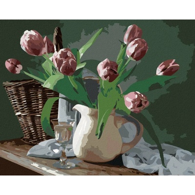 Zuty Malování Podle Čísel Tulipány Ve Džbánku 80 x 100 Cm Plátno Rám