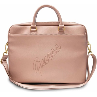 GUESS Чанта за лаптоп Guess Saffiano Vintage Script Laptop Bag (GUCB15PUSASPI), до 16" (40.64 cm), розова (GUCB15PUSASPI / 54084)