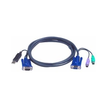 ATEN KVM кабел ATEN 2L-5502UP : : HD15 / F + 2 x PS2 M към HD15 / M + USB type A / M, 1.8 м, Син, 2L-5502UP