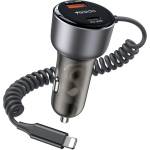 YESIDO Автомобилно зарядно - Yesido Y57 - Lightning пружинен кабел, Type-C/USB-A, 50W - Черно