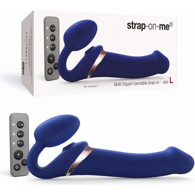 Strap-On-Me Silikonové připínací strap less dildo bez popruhů s dálkovým ovládáním vibrací Multi Orgasm Bendable Strap on L